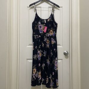 NEW Xhilaration Chiffon Midi Dress Pleated Navy Floral Sleeveless X-Large XL